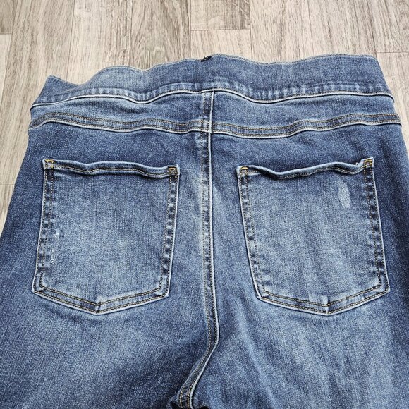 Spanx Jeans Womens Medium Blue Skinny Jeggings Pull On Distressed Raw Hem - Picture 3 of 12